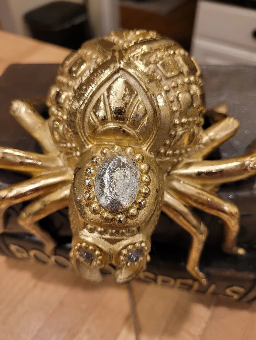 NEW Gold Decorative Spider Book Halloween Home Decor Accent with Red LED Eyes